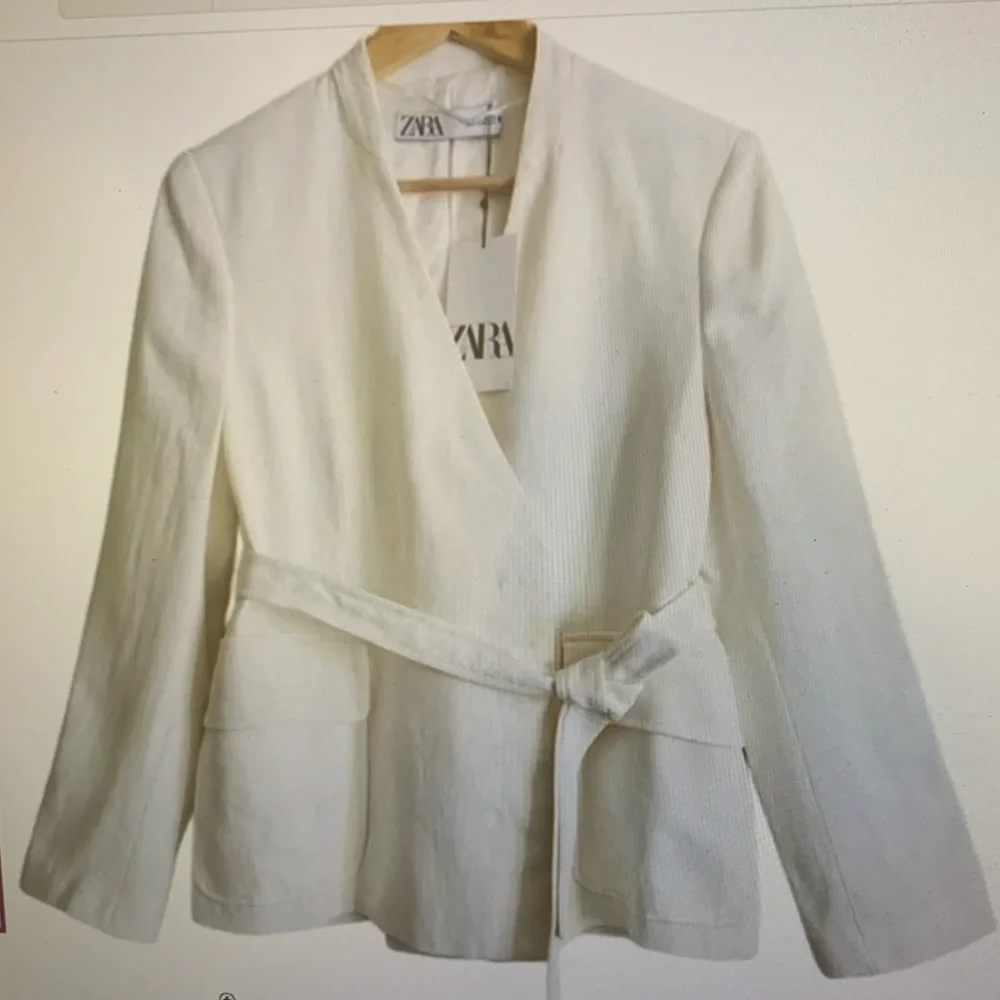ZARA Linen Blend Preppy Belted Waistt Casuall Trendy Blazer M Bloggers Favorite - Picture 2 of 5
